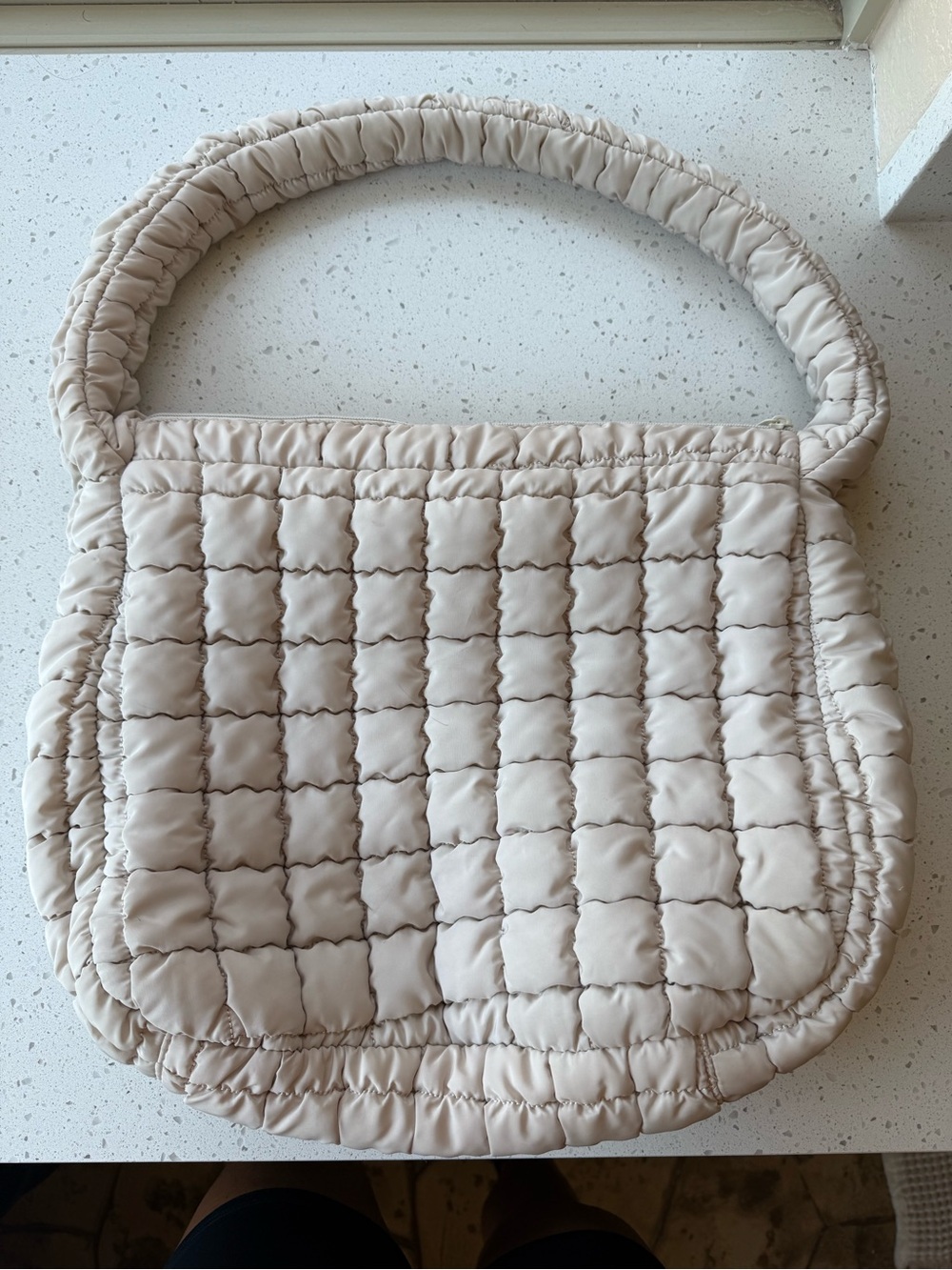 Free People Inspired Cream Puffy Quilted Tote Shoulder Bag